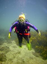 [Amanda demonstrating perfect neutral buoyancy on a clear day at Kurnell]